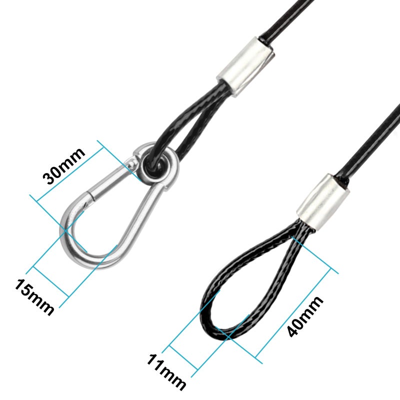 eoere 20 PCS 25"(65cm) Safety Cable, Black Coated Braided Stainless Steel Security Rope for DJ Stage Par Light, Max.Load 110 lb - Image 4